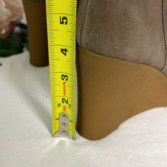 Lauren Ralph Lauren Steph Taupe Side Zip Shearling Cuff Suede Wedge Booties - Picture 6 of 6